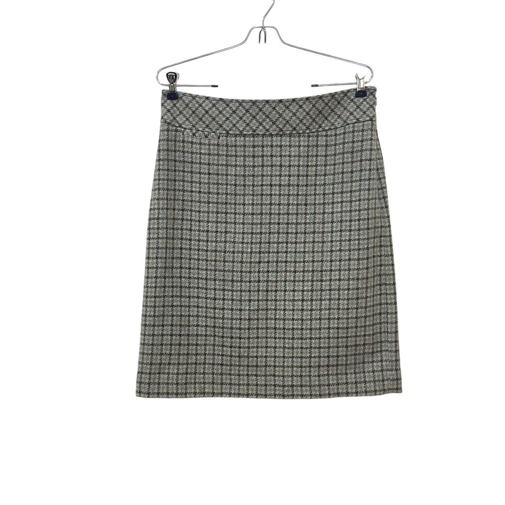 L.L. Bean Women's Size 8 Gray, Brown, Blue Plaid Wool-Nylon Straight Mini Skirt